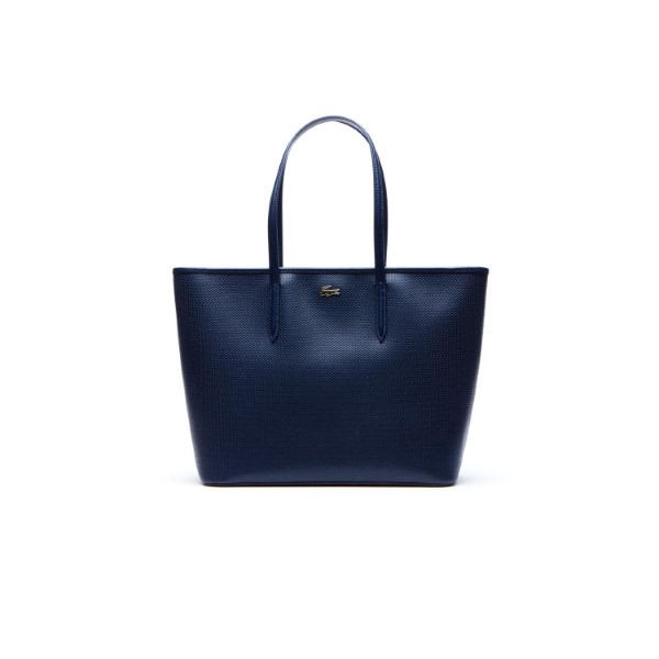 LACOSTE-Women s Chantaco Large Zippered Piqué Leather Tote Bag (PEACOAT)