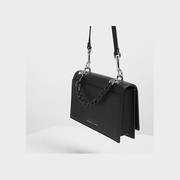 CHARLES & KEITH SINGLE CHAIN HANDLE PUSH LOCK BAG (BLACK)