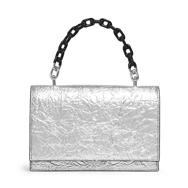 CHARLES & KEITH SINGLE CHAIN HANDLE PUSH LOCK BAG (SILVER)