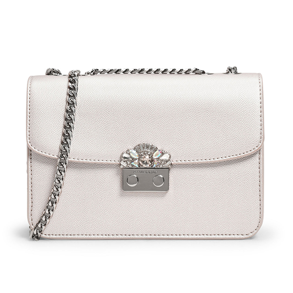 CHARLES & KEITH EMBELLISHED PUSH LOCK CLUTCH (PEARL)