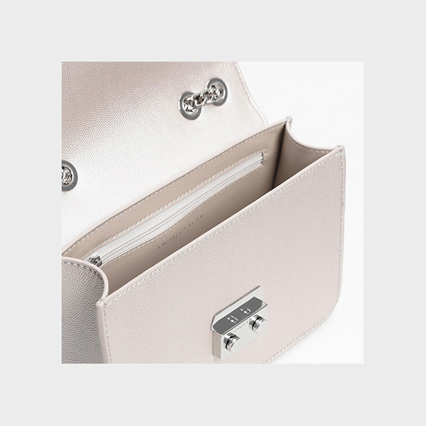 CHARLES & KEITH EMBELLISHED PUSH LOCK CLUTCH (PEARL)