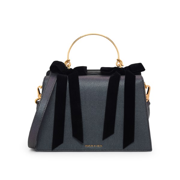 CHARLES & KEITH-VELVET BOW DETAIL HANDBAG_GREY