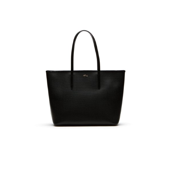 LACOSTE-Women s Chantaco Large Zippered Piqué Leather Tote Bag (BLACK)