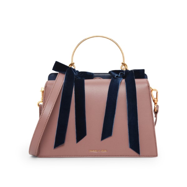 CHARLES & KEITH-VELVET BOW DETAIL HANDBAG_PINK