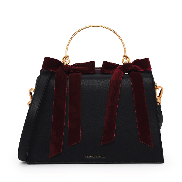 VELVET BOW DETAIL HANDBAG